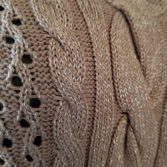 KISMET Taupe Metallic Cable Knit Sweater Open Weave Long Sleeve 100% Cotton M - Picture 3 of 7